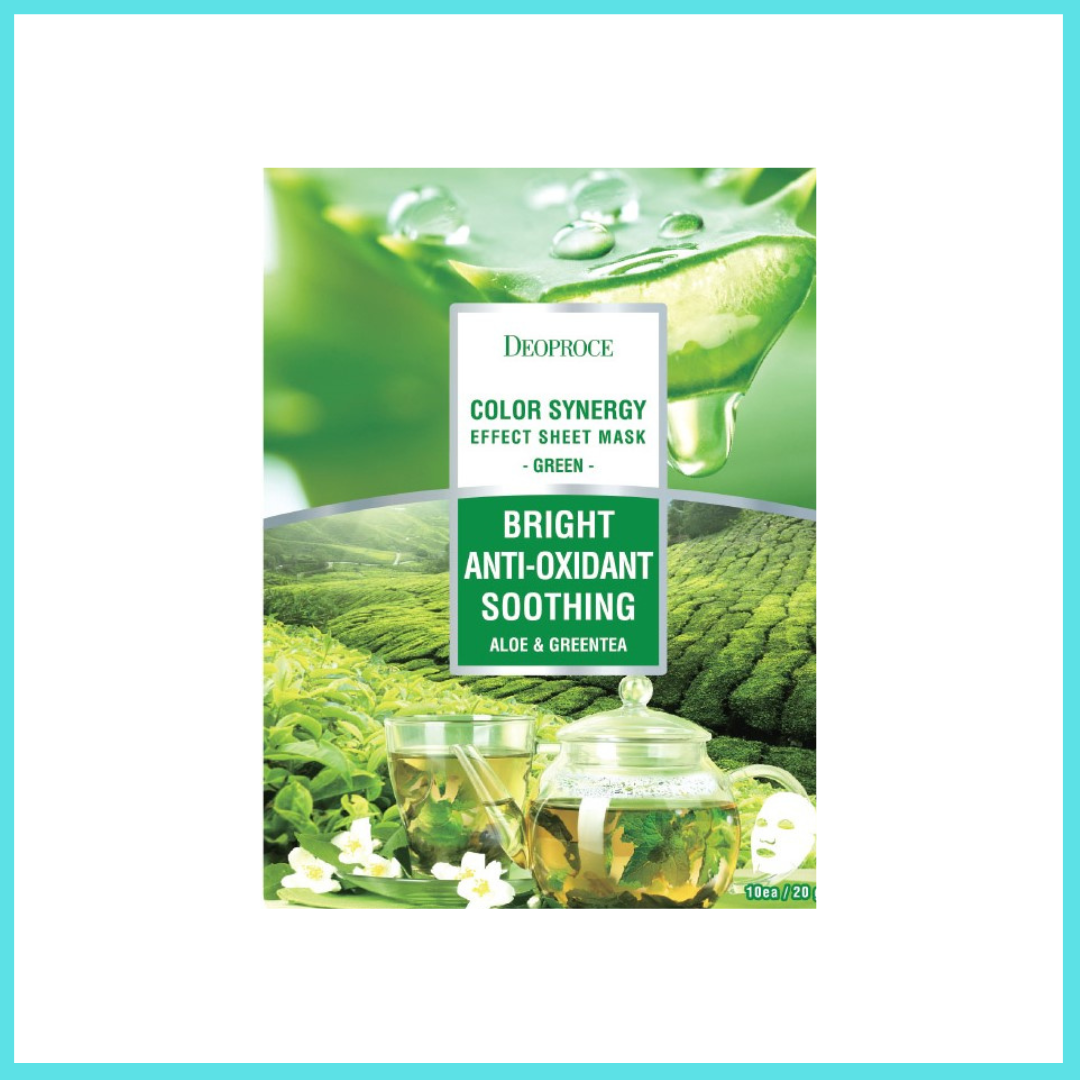 DEOPROCE Color Synergy Effect Sheet Mask Green Aloe Vera and Green Tea 10 sheets.
